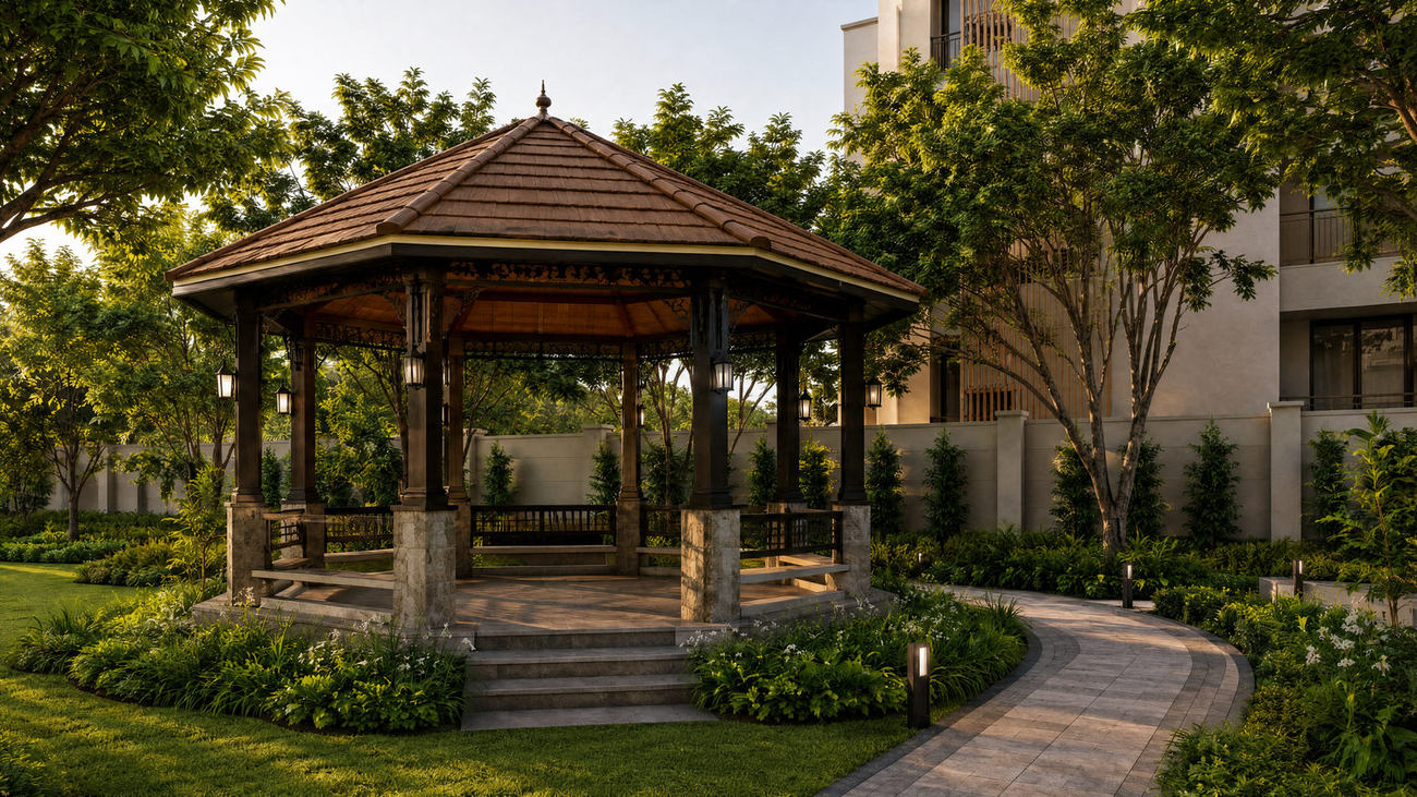 Gazebo set within landscaped gardens